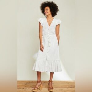 Coastal White Boho Veronica Beard Tinzia Lurex Striped Dress